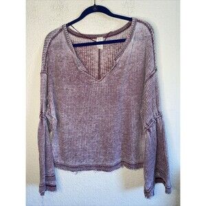 Free People Dahlia thermal Women boho Bell Sleeve top Xs Shirt hippie fairy